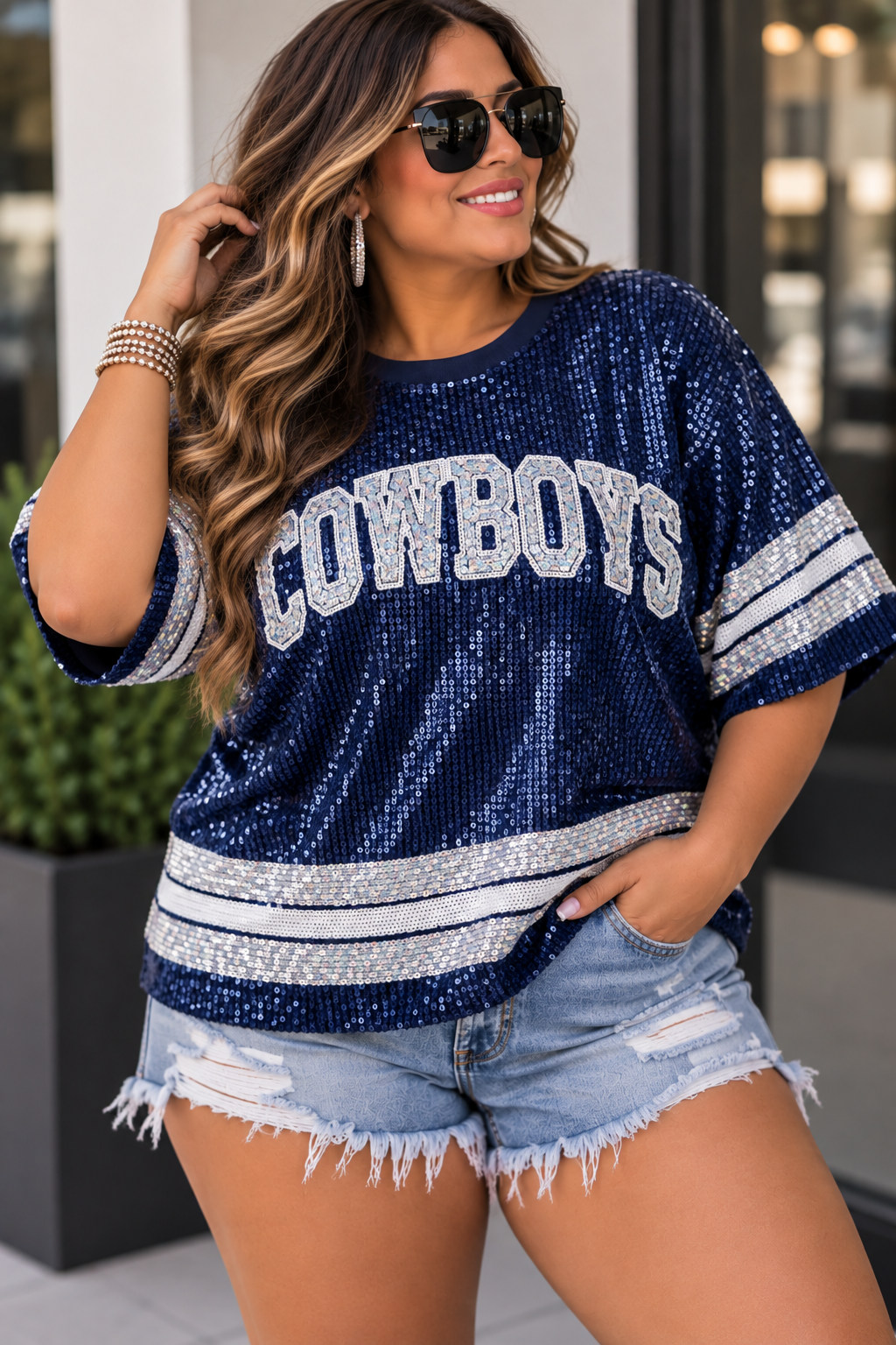 Dallas Cowboys Sequin Game Day Jerseys Plus Size